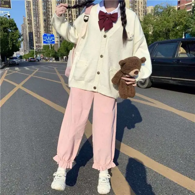 Japanese Style Retro Corduroy Leggings Women's Thickened Pink Plus Velvet - Shop at LoveMi
