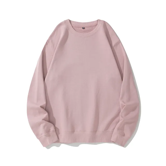 Heavyweight Round Neck Sweater Thickened Terry Solid Color Couple Pink - Shop at LoveMi