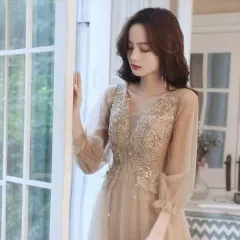 Slim Beauty Gold Banquet Evening Dress - View 1