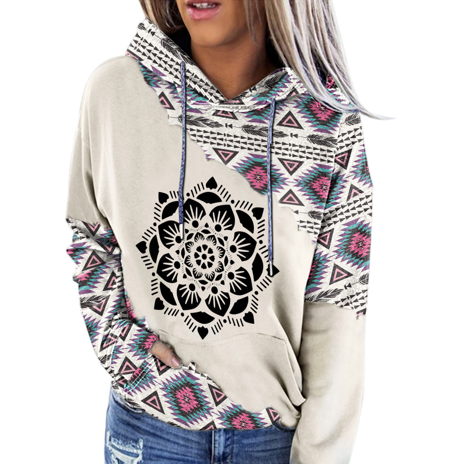 Women's Fashion Casual Ethnic Print Sweatshirt