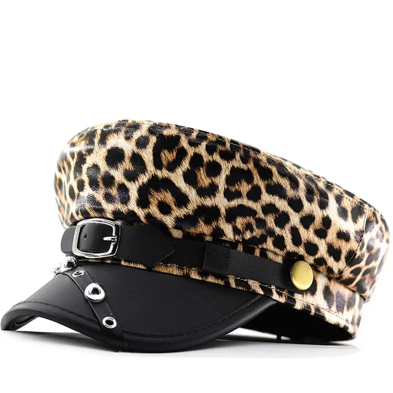 Lady Leopard-print PU Leather Bold Stud Belt