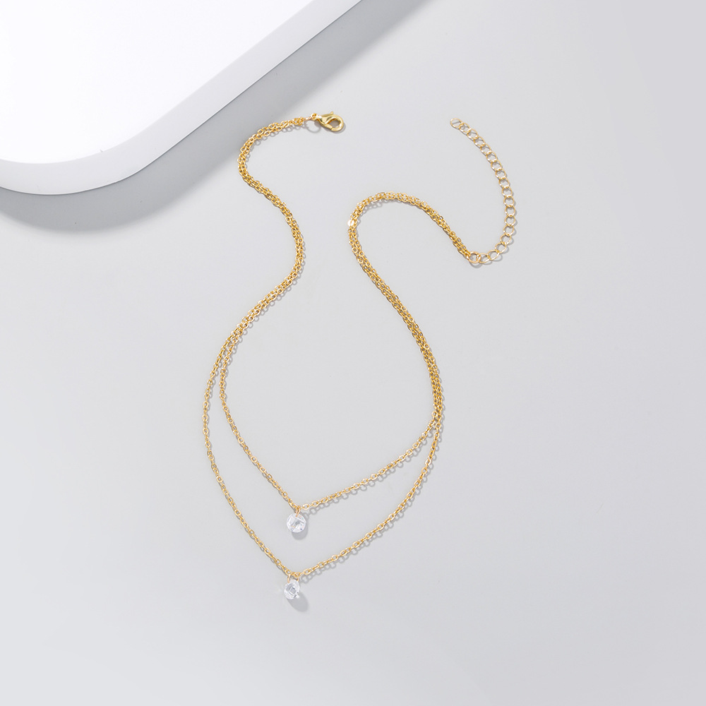Versatile Double Layer Shiny Zircon Pendant Necklace