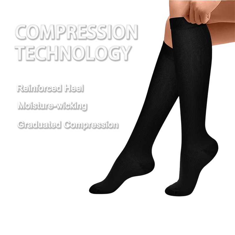 Four Pairs Of Black Full-finger Compression Stockings