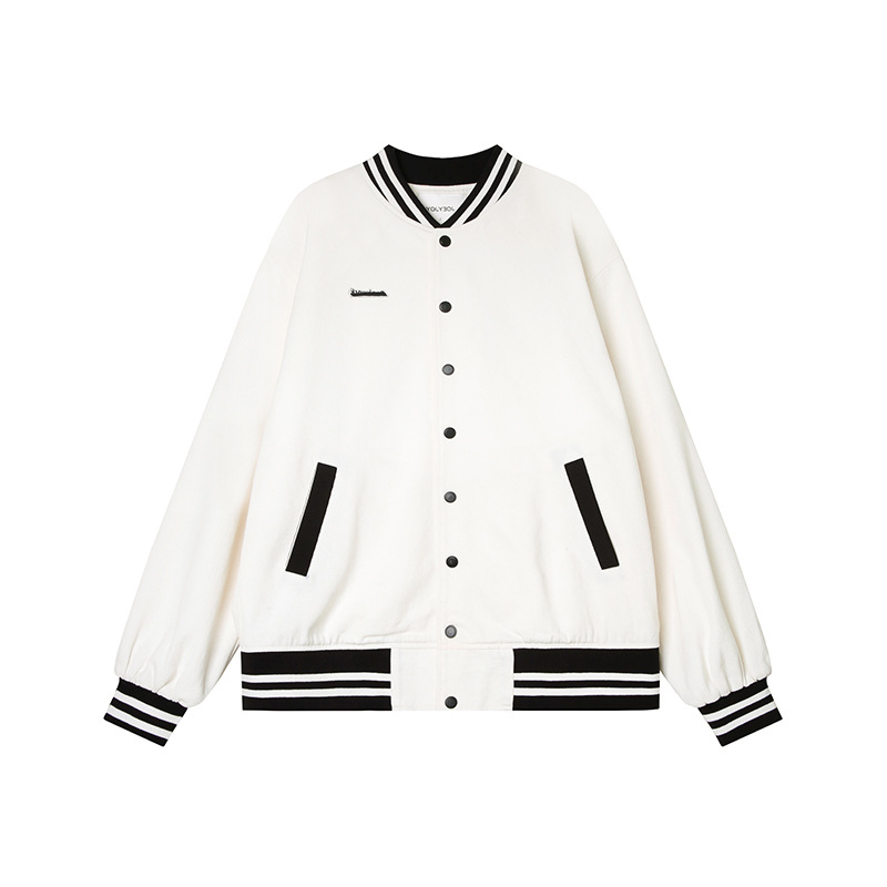 All-match Contrast Color Thread Stand-up Collar Single-breasted Jacket