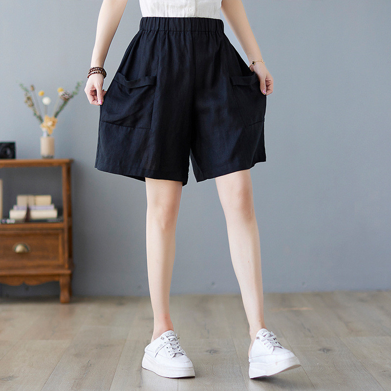 Casual Elastic Waist Thin Cotton And Linen Wide-leg Pants