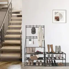 5-Tier Shoe Rack Shoe Storage For Entryway,Narrow Shoe Rack,Coat And Shoe Rack With 8 Hooks - Black - View 1