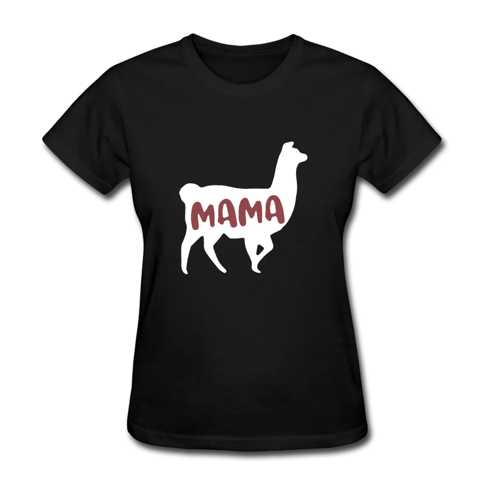 Mom Camel Print Round Neck Short Sleeve - Black