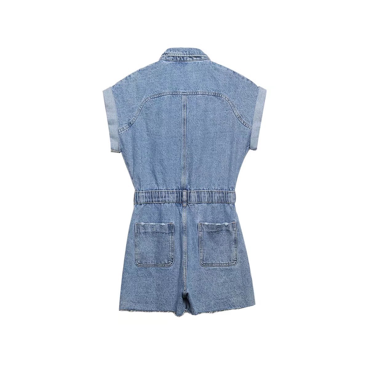 Women's Urban Casual Blue Washed Short Denim Loose Jumpsuit