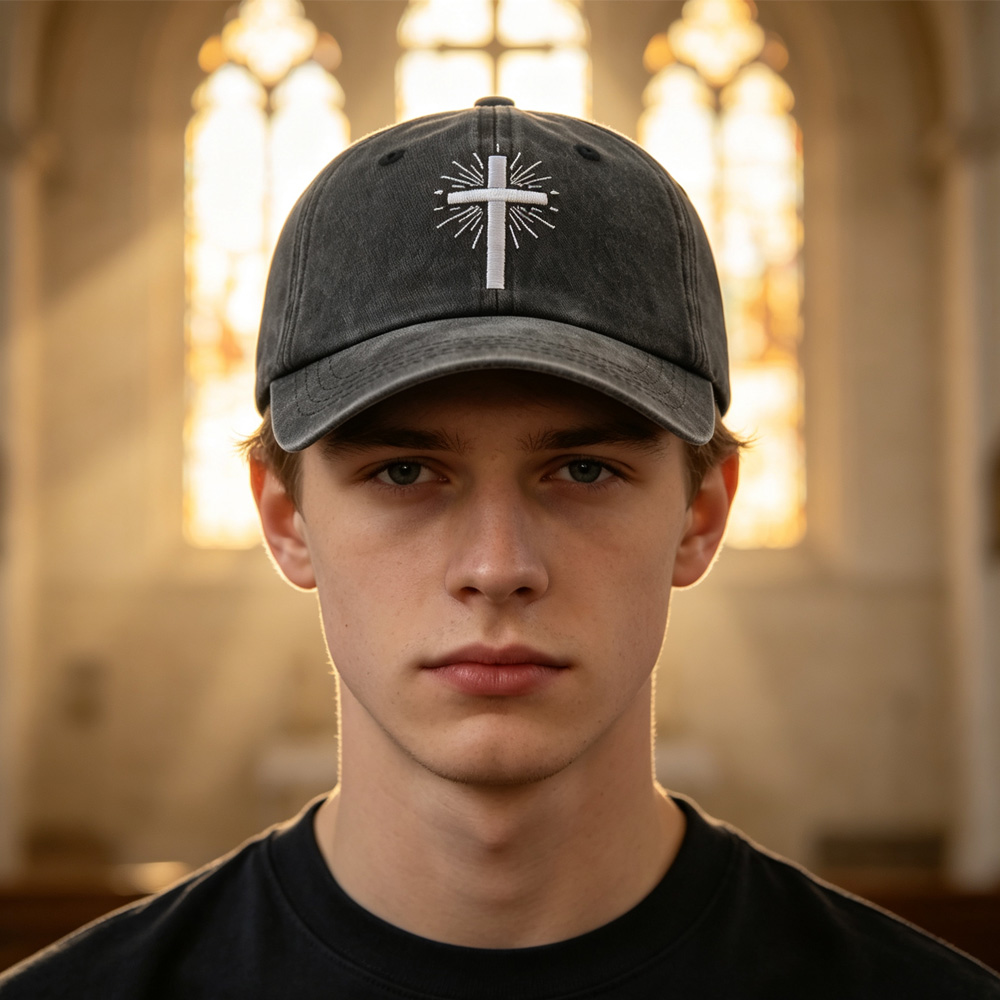 2pcs Vintage Washed Black Cross Embroidered Baseball Cap For Men Women, Religious Faith Sun Hat — foto 4