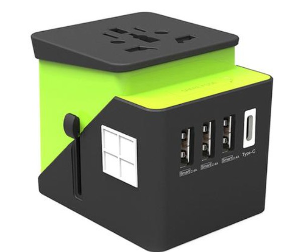 International Power Adapter with 3 USB Ports suitable for worldwide traveling, 5 in 1 Portable Power Adapter design for charging 5 devices simultaneously, Built-in Smart IC Chip for automatic current adjustment, Top Safety Certified for surge protection a