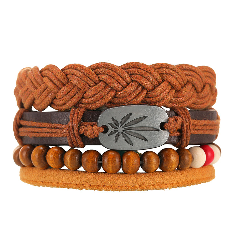 Leaf Multi-piece Leather Jewelry Cowhide Bracelet