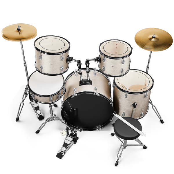Full Size Adult Drum Set 5-Piece Silver with Bass Drum, two Tom Drum, Snare Drum, Floor Tom, 16