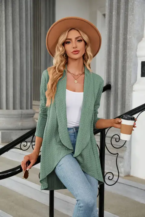 Women's Casual Lightweight Open Front Cardigans Soft Draped Long
