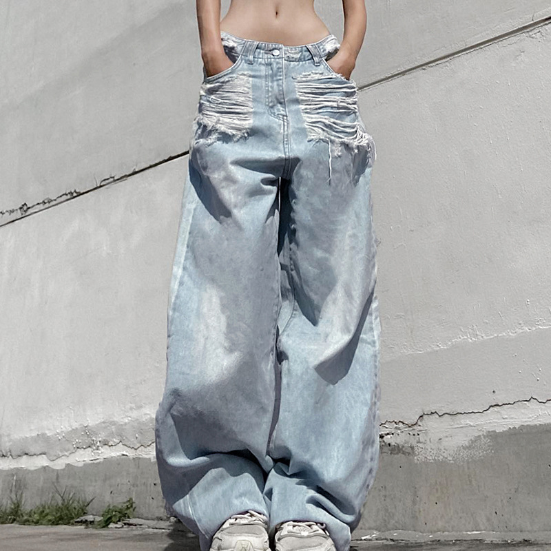 Title 2, Womens Fashionable Ripped Denim Trousers for a...