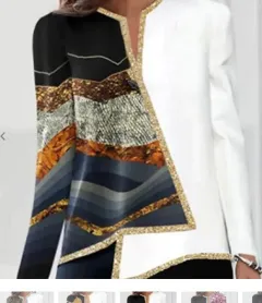 Digital Printed Flower V-neck Hem Asymmetric Women's Long Sleeves - Q402 Color-3Xl - View 1