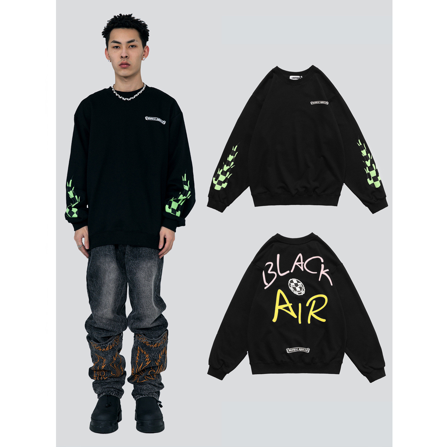 Long Sleeve Street Retro Small Flame Bubble Print