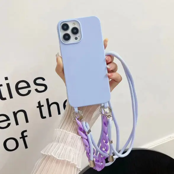 Solid Color Lanyard Slung Over One Shoulder Chain Phone Case