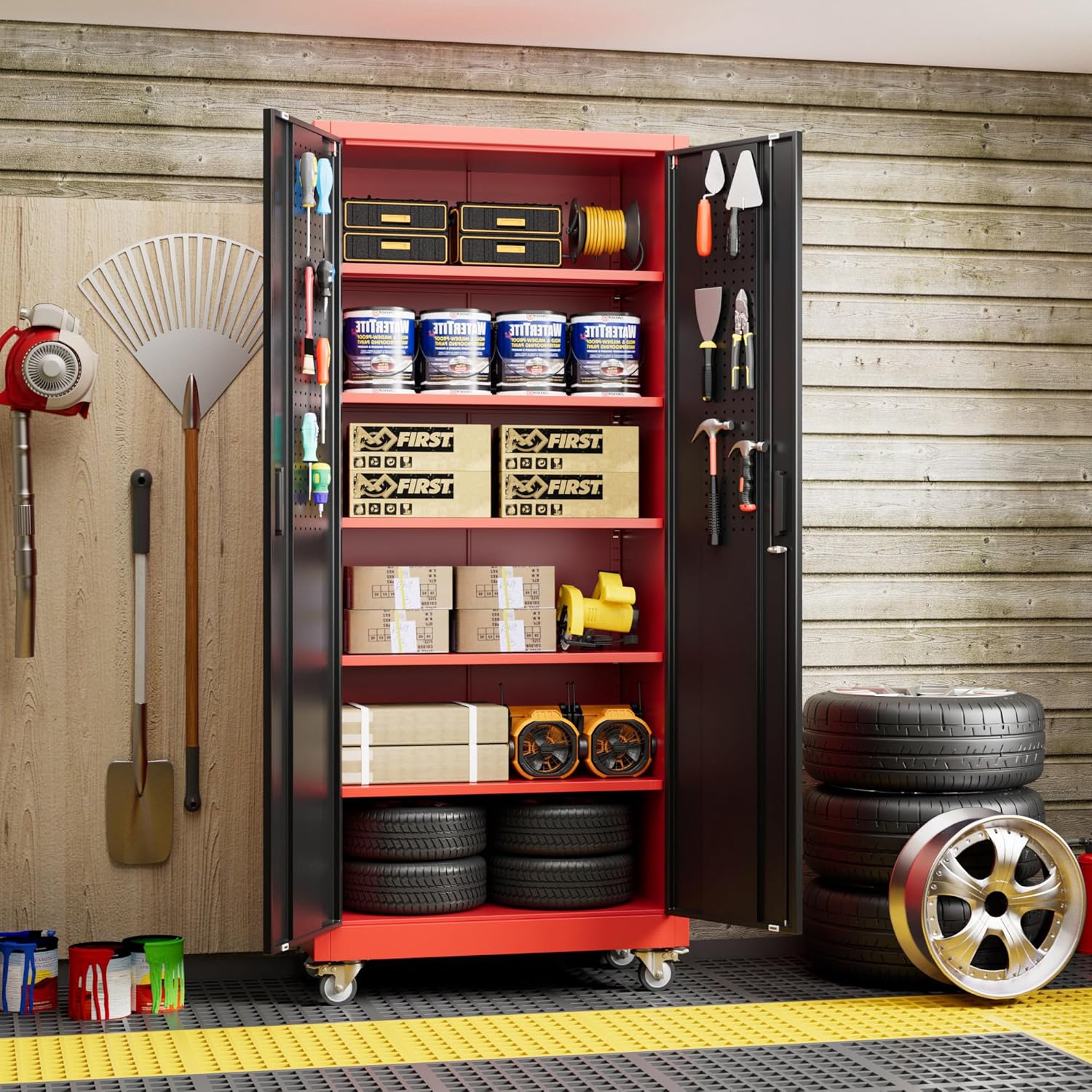 Garage Storage Cabinet with Pegboard and 5 Adjustable Shelves β photo 5