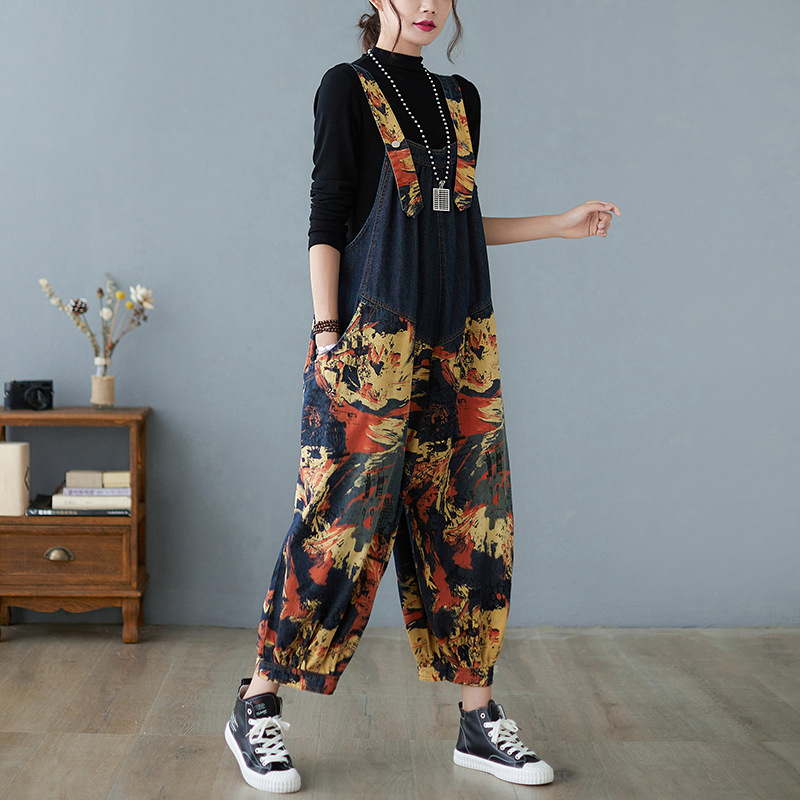 Title 5, Spring Jean Overalls Printed And Washed Stitchi...