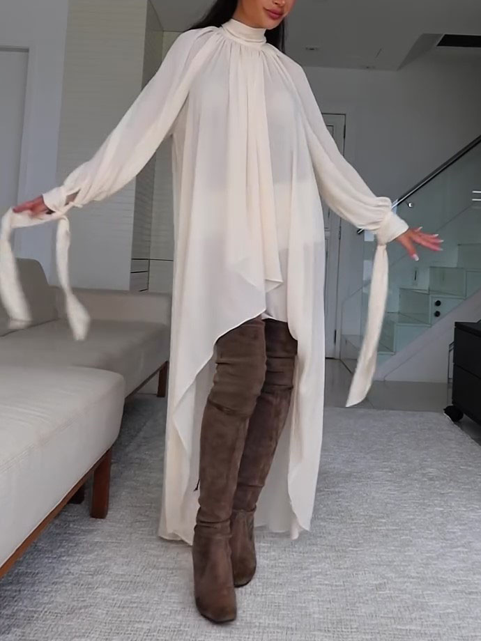 Asymmetric Turtleneck Cape Dress, picture 3 of 6