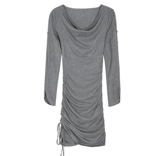 Drawstring Wrap Long-Sleeve Dress
