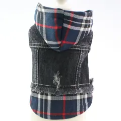 Dog Pet Clothes Bichon Teddy Bulldog Dress Plaid Stitching Denim Vest New - Blue - View 1