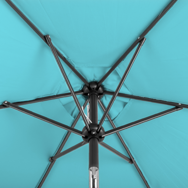 9ft Patio Umbrella, Outdoor Market Umbrella With Push Button Tilt, Crank Handle, 6 Sturdy Iron Ribs, UPF Waterproof Polyester Canopy, KD Design For Garden, Deck, Backyard, Poolside, Sky Blue - Image 19