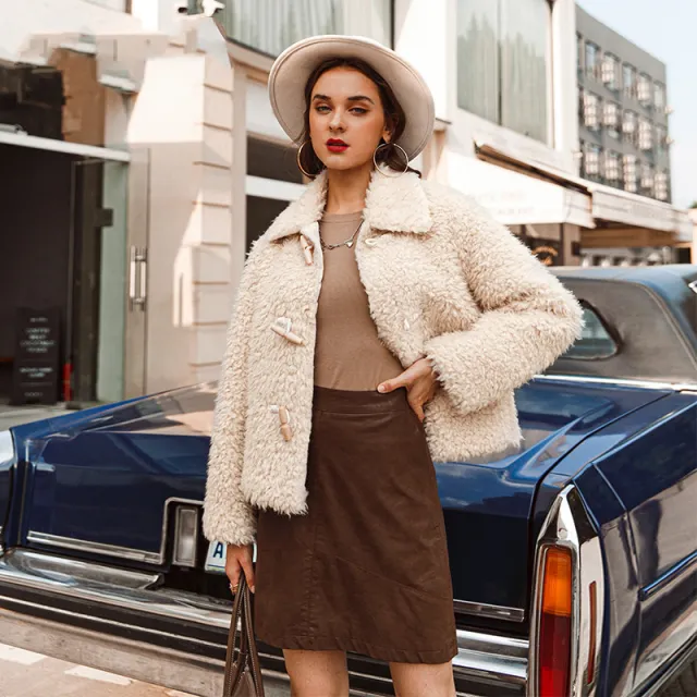 New Solid Color Plush Jacket Women's Simple Fashion Fur Jacket Women Apricot - Shop at LoveMi