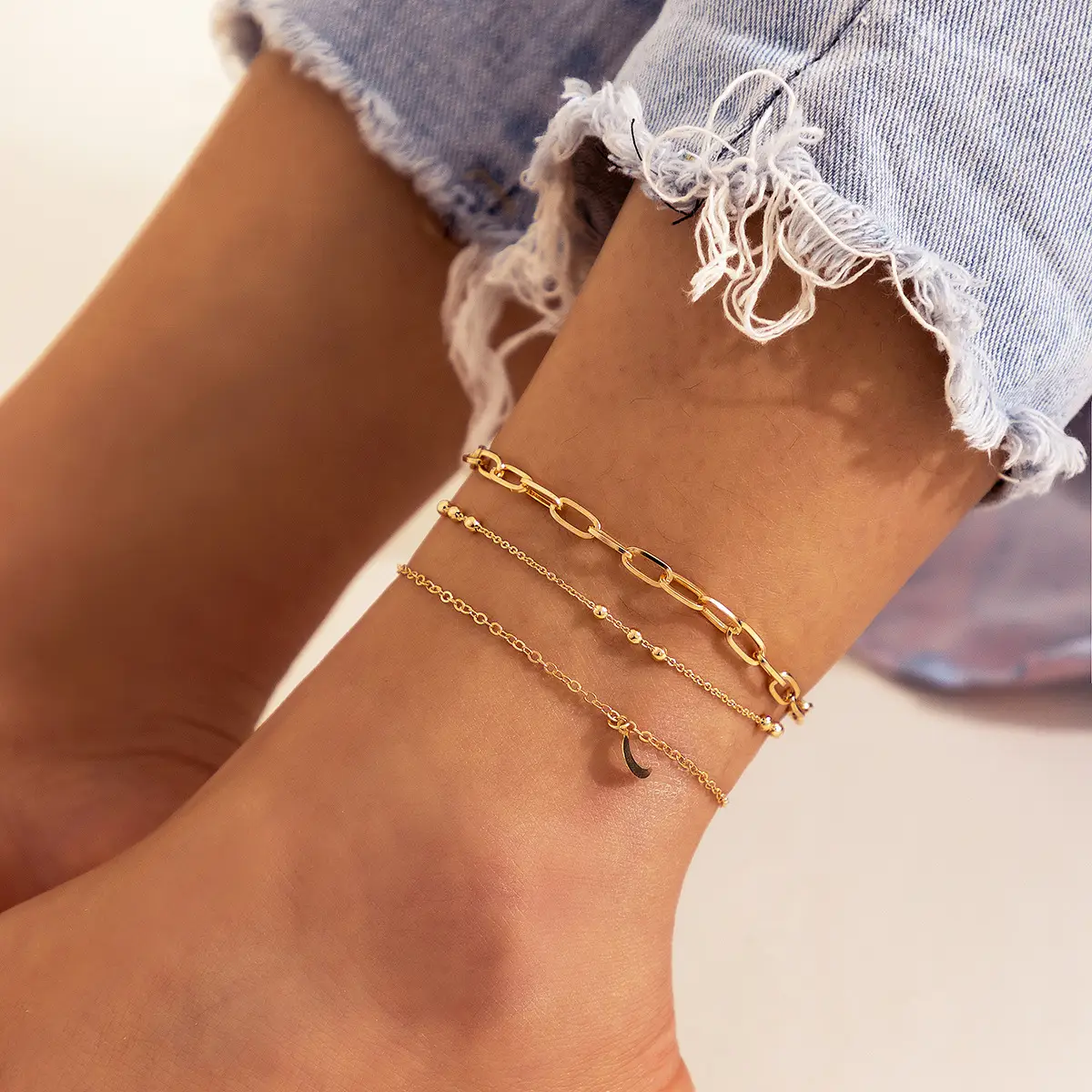 Ethnic Multilayer Turquoise Copper Bead Chain Tassel Foot Ornament