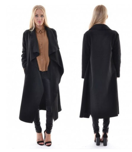 Explosive Long Sleeve Cardigan Jacket Irregular Mid length Windbreaker Black - Shop at LoveMi