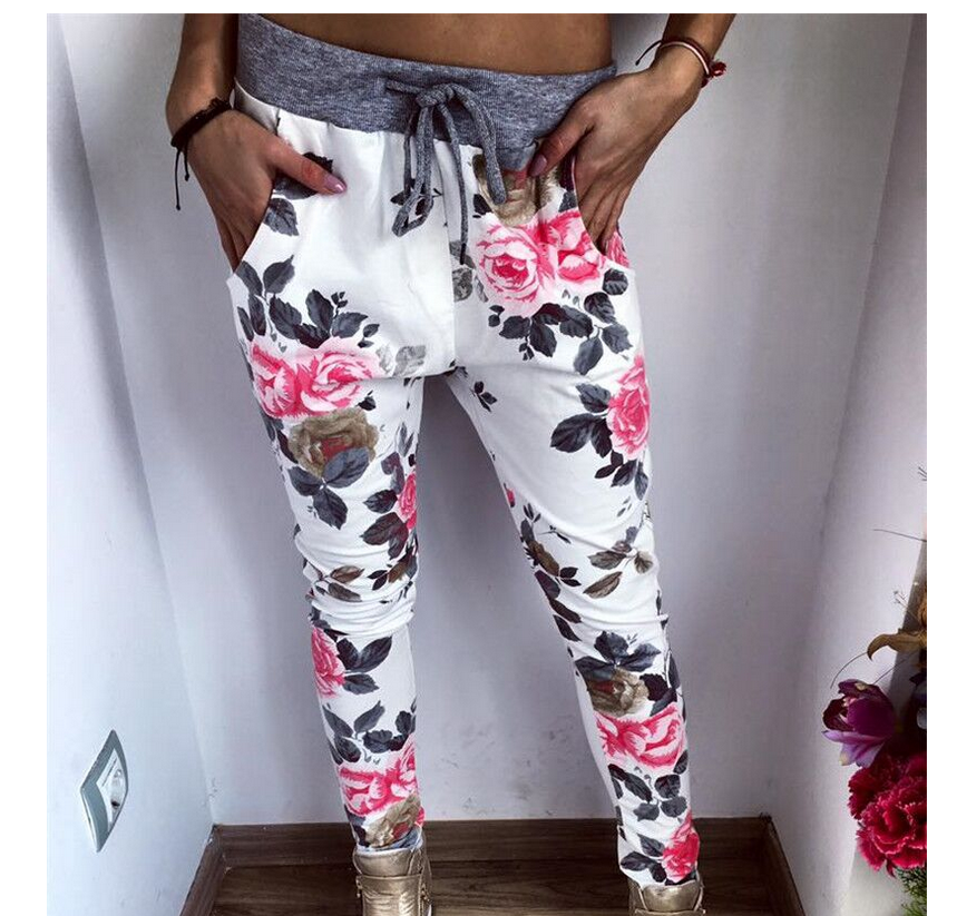 New Retro Flower Print Casual Pants