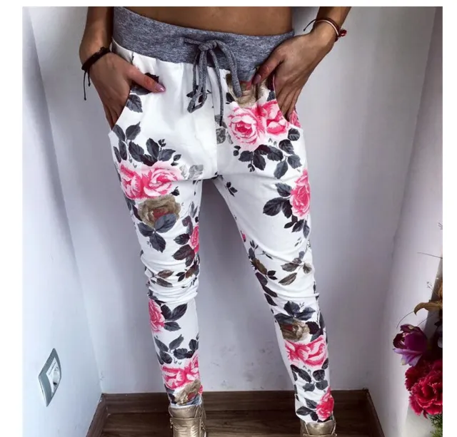 New Retro Flower Print Casual Pants White - Shop at LoveMi