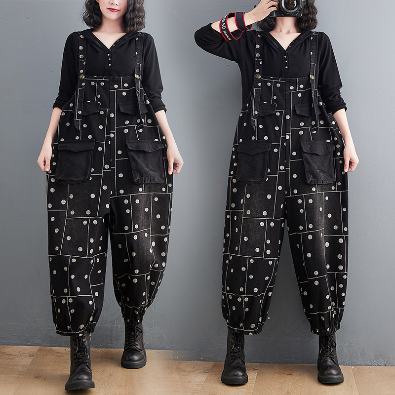 Title 1, Printed Loose-fitting Jean Suspenders And Suspe...