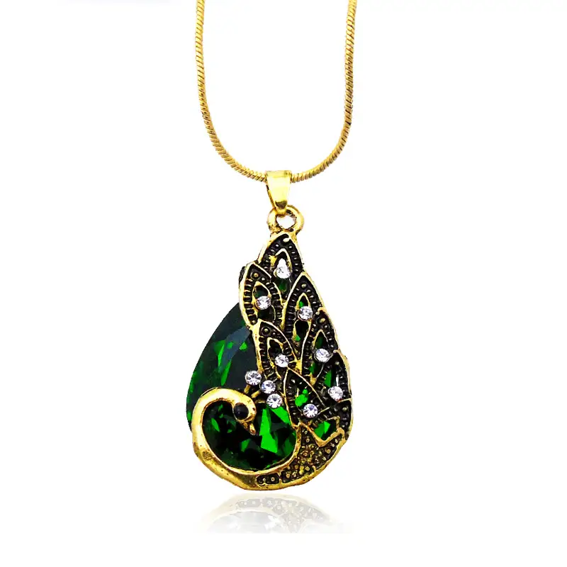 Three-dimensional Peacock Gemstone Earrings And Necklace Set