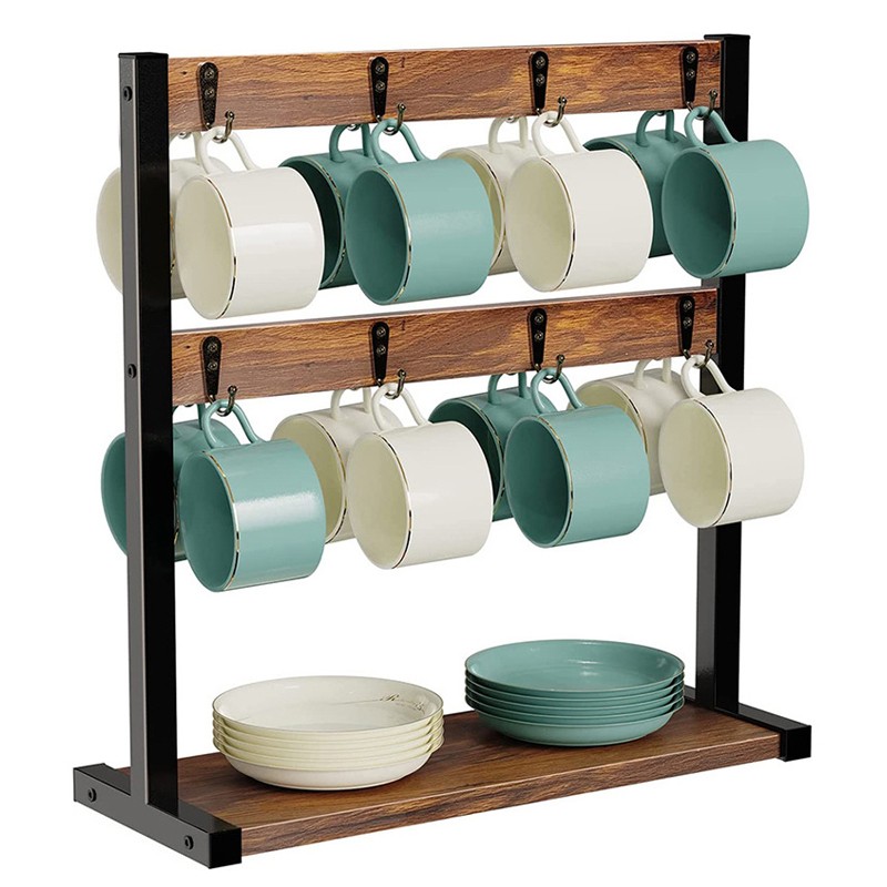 Tabletop Wood Cup Storage Rack Display Shelf Coffee Mug Holder Desk Space Saving — image 9
