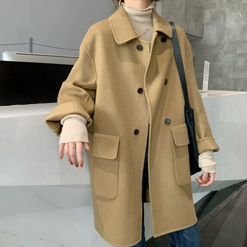 Medium Length Loose Small Wool Coat