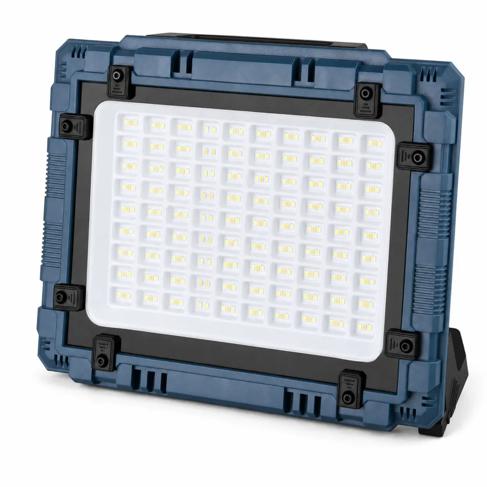 Solar Powered Rechargeable Battery Display Power Bank Function LED Work Light W8110 2 Blue Portable