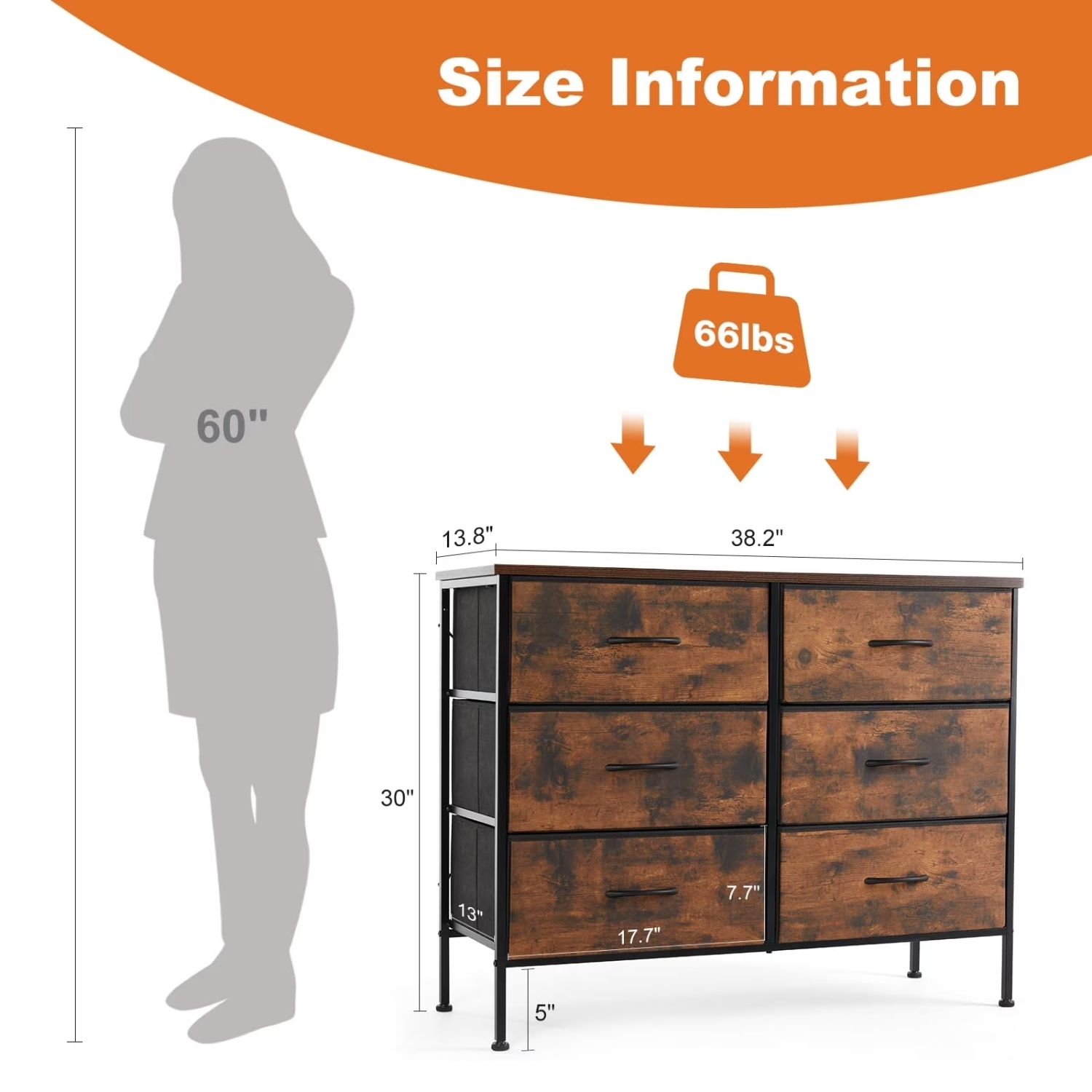 Fabric 6 Drawer Dresser, Bedroom Storage Cabinet, Chest Of Drawers Organizer For Closet, Entryway, Living Room image 7