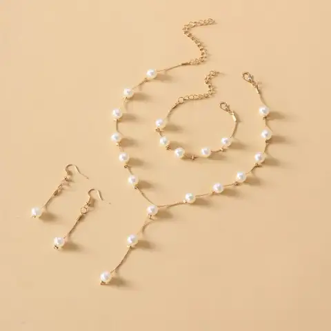 4 piece imitation pearl earrings bracelets necklace jewelry set wedding