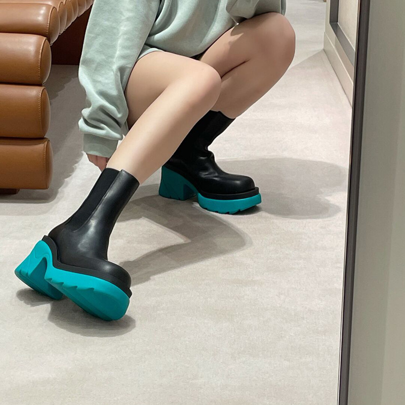 Short Boots Women's Thick Green Bottom Tube Cowhide