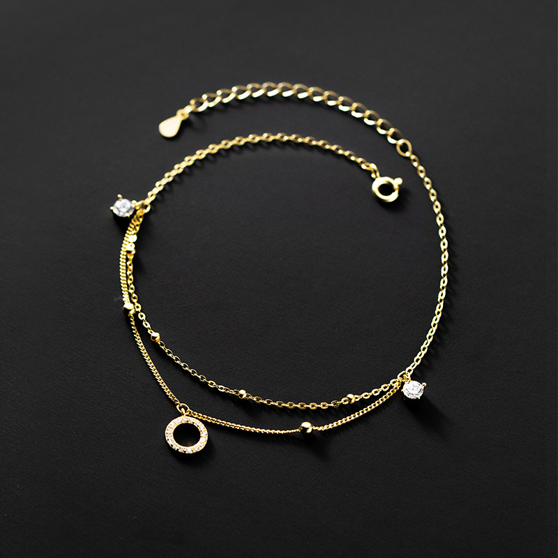 Silver  Diamond Ring Anklet Double Layer Simple