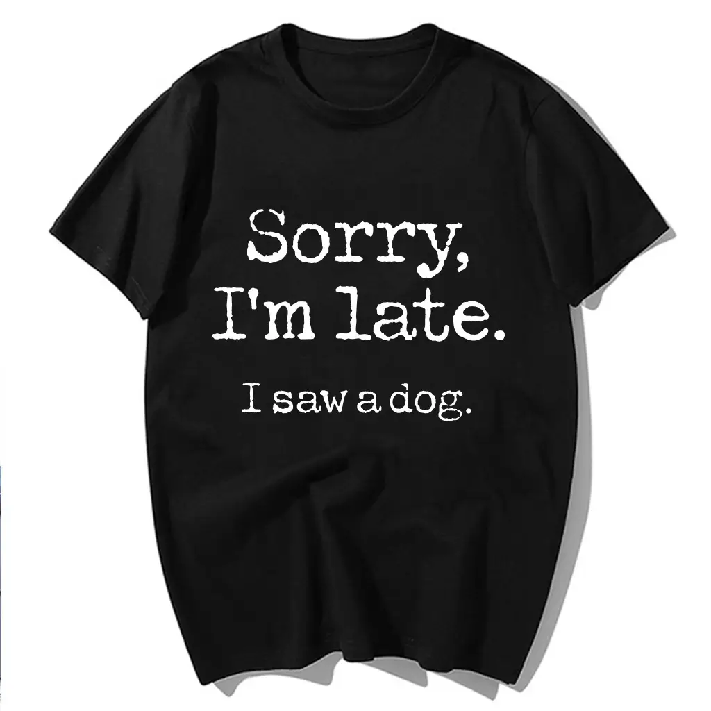 Sorry I'm Late Letter Printing Loose Casual Plus Size Round Neck T-shirt
