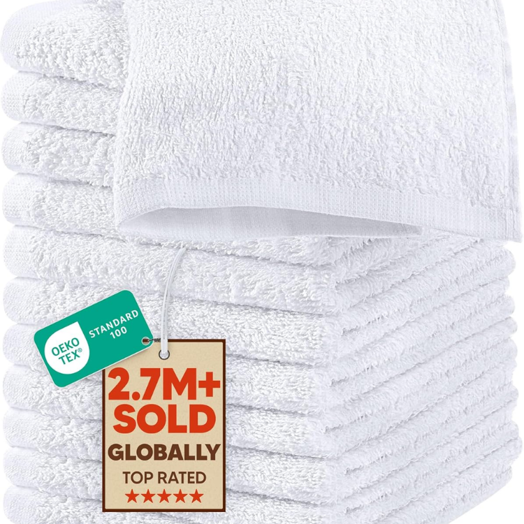 Towels 12 Pack Cotton Washcloths Set,  Ring Spun Cotton, Premium Flannel Face Cloths, Highly Absorbent And Soft Feel Fingertip Towels, White