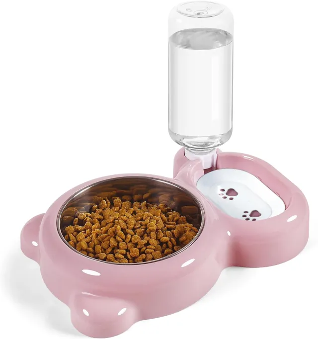 Dog Bowls Cat Food And Water Bowl Set With Water Dispenser And Stainless Steel Bowl For Cats And Small Dogs Pink - Shop at LoveMi