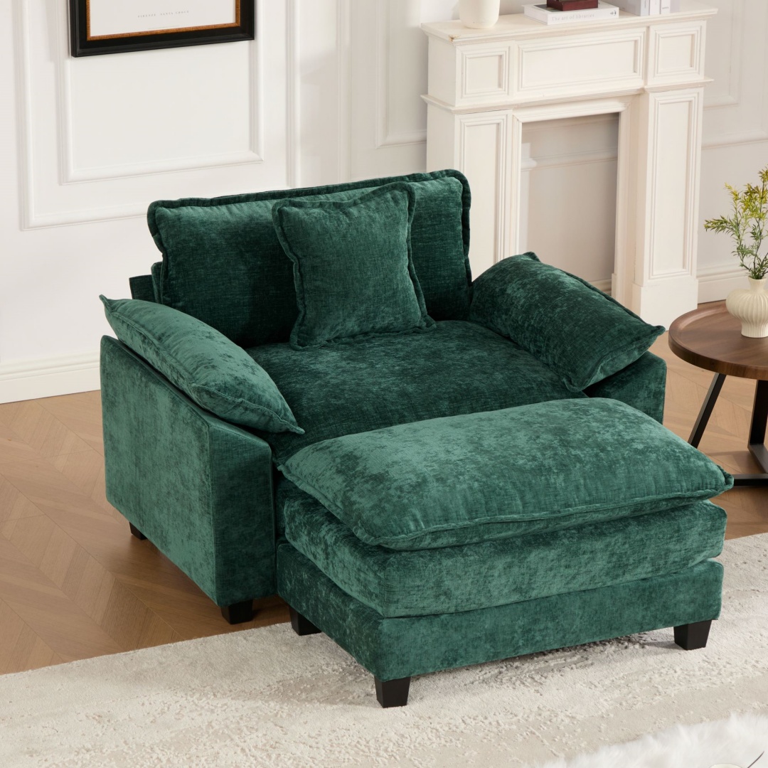 Cloud Sofa Single Seat Ottoman Is Not Included, Modern Sectional Couch, For Living Room Bedroom And Apartment, Comfy Double Layer Upholstered Seat Cushion, Breathable Chenille Fabric, Green