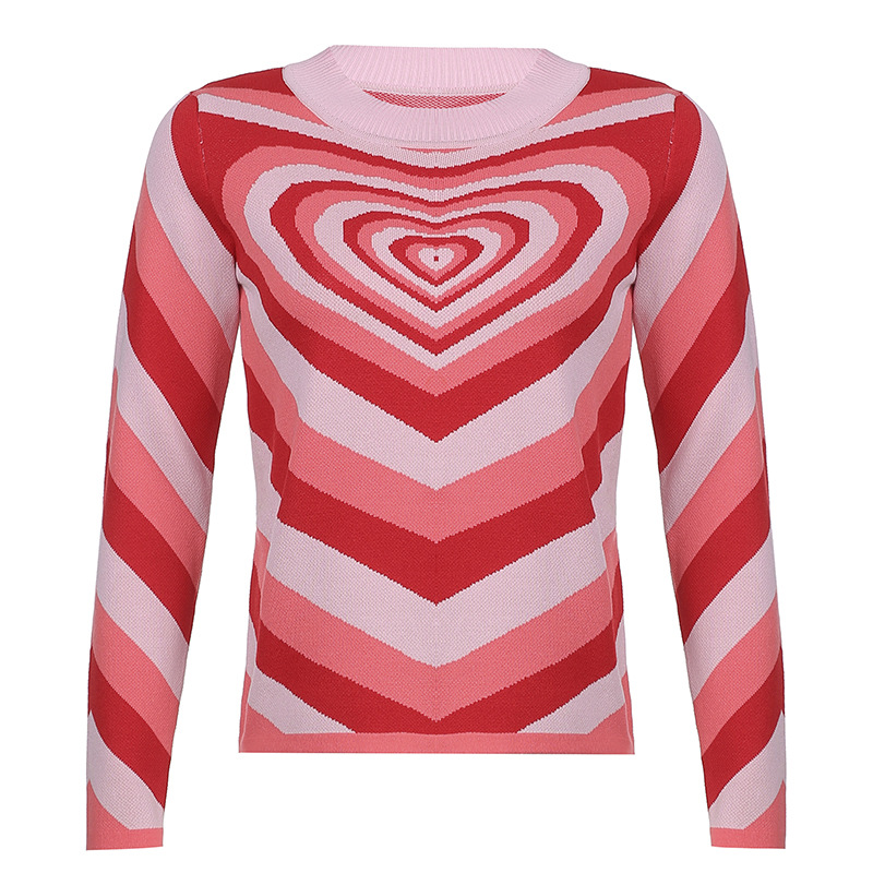 Printed Half-high Neck Slim Net Red Long-sleeved Sweater Summer