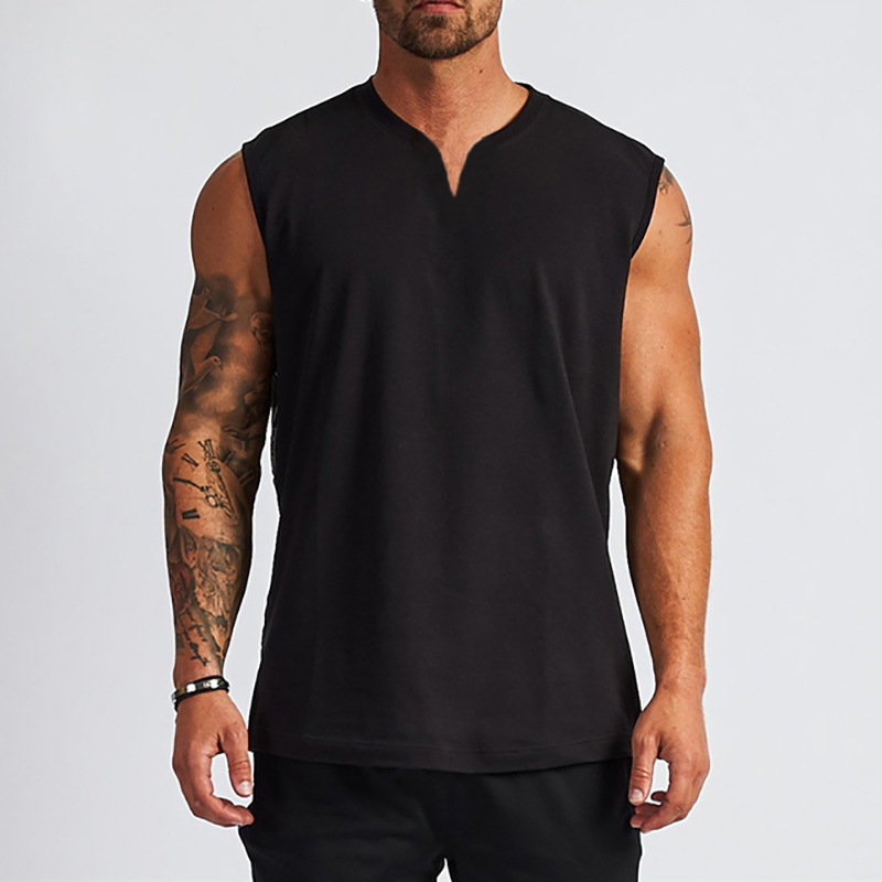 Title 5, V-neck Sleeveless Solid Color T-shirt Vest Outd...