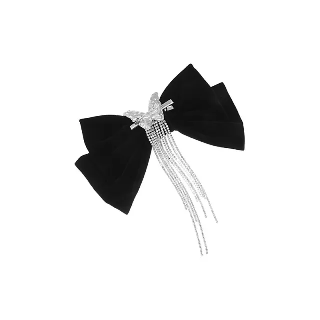 High end Light Luxury Black Velvet Bow Tassel Hair Clip Bow Fringe Hair Velvet Clip - Shop at LoveMi