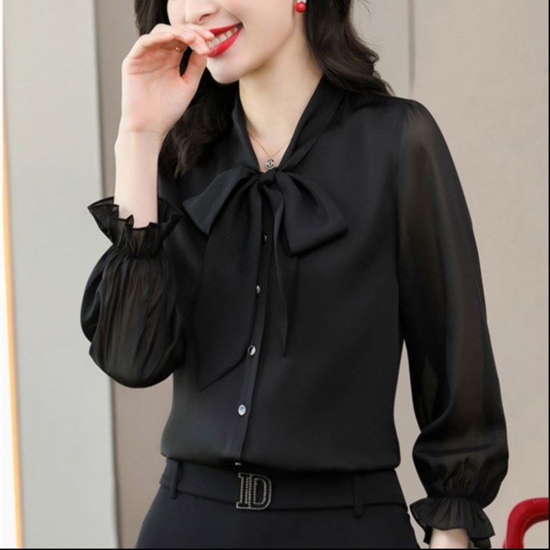 Title 5, Design Sense Bow Chiffon Shirt Western Style An...