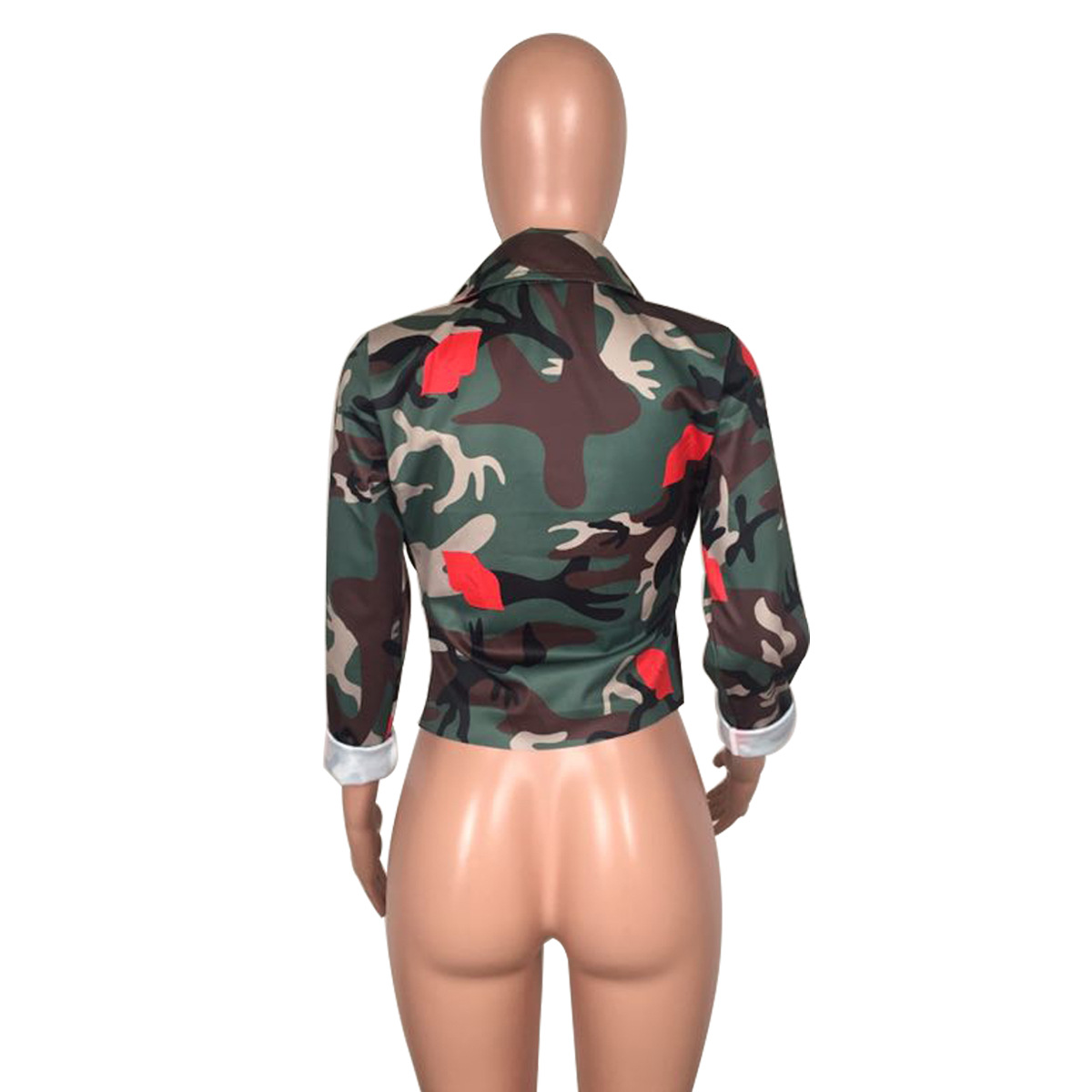 Embellished Camouflage Elements Shirt Collar Jacket